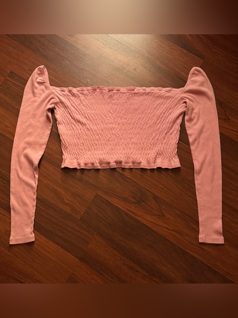 Lisa Says Gah Pink "Sophie" Smocked Long Sleeve Crop Top (Made in SF) Pink Small